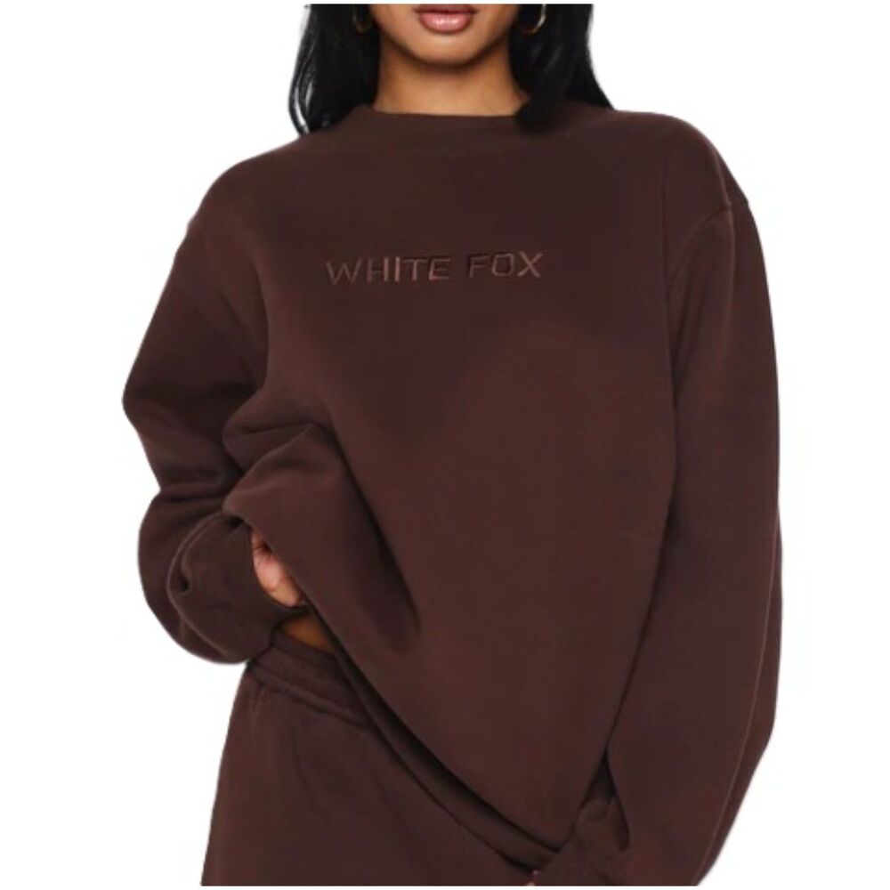 NWT* White Fox Stay Lifted Oversized Sweatshirt in Bitter Chocolate - S/M - Picture 2 of 8